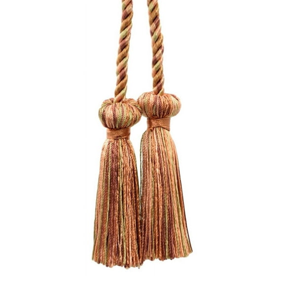 Decorative Double Tassel Curtain and Drapery Tieback / Holdback, 3" Tassel (7.5cm), 27" Spread (68.5cm) # CCT, Sunstone Orange #PR21 (Brown Orange, Light Red, Light Pink) Sold Individually