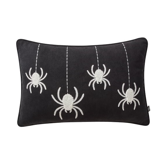 My Texas House Halloween Hanging Spiders Oblong Decorative Pillow, Black and Ivory, 14" x 20"