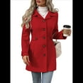 thumbnail image 3 of Abrigo Clásico de Invierno para Mujer con Bolsillos y Botonadura Sencilla. Rojo M, 3 of 9