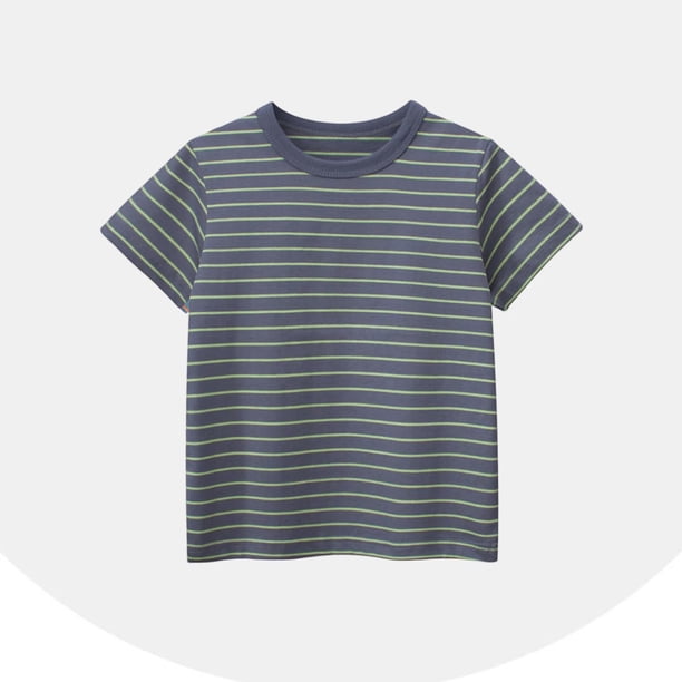 Blusas y camisas de manga corta con cuello redondo Camiseta de rayas de manga corta con cuello redondo de verano para niños Top informal versátil para bebés para usar al aire libre Conjunto de poliést