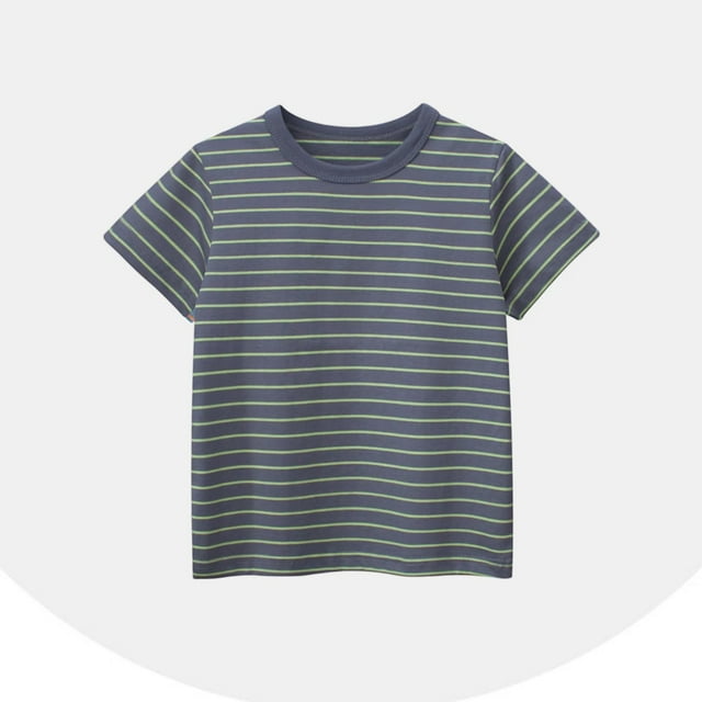 Blusas y camisas de manga corta con cuello redondo Camiseta de rayas de manga corta con cuello redondo de verano para niños Top informal versátil para bebés para usar al aire libre Conjunto de poliést