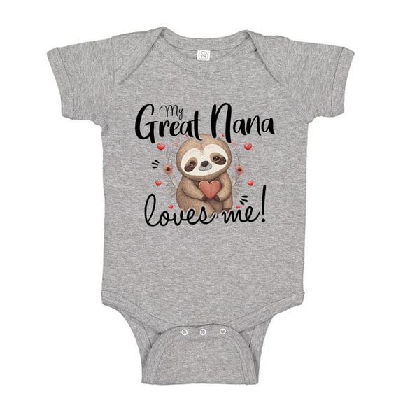 My Great Nana Loves Me Sloth Baby Bodysuit One Piece NB Athletic Heather