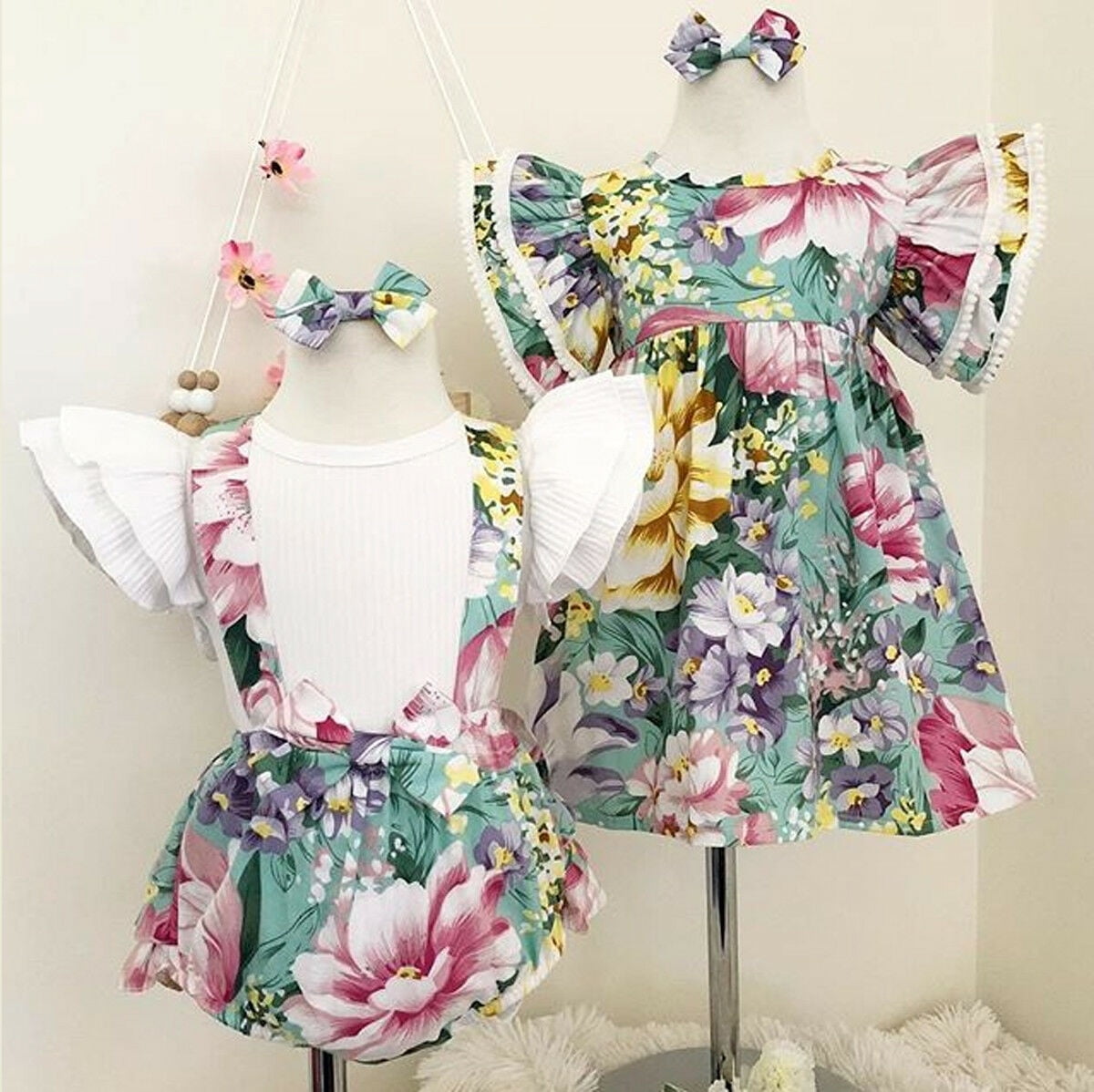 Kid Baby Girls Sister Matching Clothes Flroal Lace Romper Tutu Dress Outfits Set