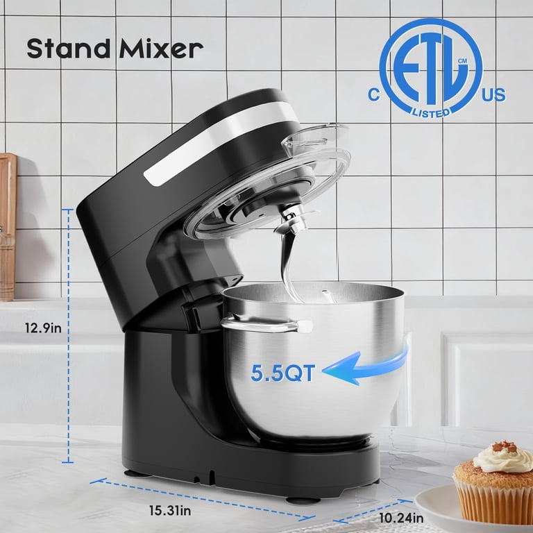 WHALL® 5.5Qt 12-Speed Stand Mixer with Attachments, Stainless