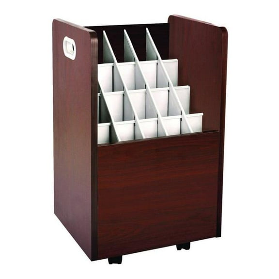 AdirOffice ALHI624MA 20-Slot Mobile Rolling Wood Blueprint Storage Cabinet Roll File Large Document Organizer, 15.25 x 13.25 x 24.75 in., Mahogany