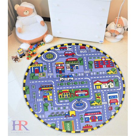 Kids Rugs by My City Pattern with Race Track Frame Grey/Yellow/Black Anti Slip Rug/Game Carpets for Kids/Kids Toy/Kids Learning Rug