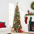 thumbnail image 2 of Best Choice Products 12ft Pre-Lit Pencil Christmas Tree, Pre-Decorated, Frosted w/ 1,818 Flocked Tips, 700 Lights, Base, 2 of 7