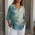 thumbnail image 3 of Xoenoiee Bamboo Leaves Ink Painting Print Womens 3/4 Length Sleeve Tops Casual V Neck Boho Summer Dressy Blouses Button Down Shirts 2026 Spring Fall Outfits, Size XL, 3 of 7