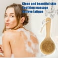 thumbnail image 3 of Unique Bargains 1 Pcs Wood Bath Brush Back Scrubber for Shower Brown with Handle Brown-7.9 Inch, 3 of 7