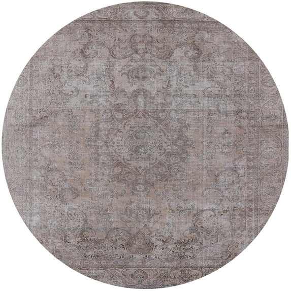 Ahgly Company Indoor Round Mid-Century Modern Rose Purple Oriental Area Rugs, 7' Round