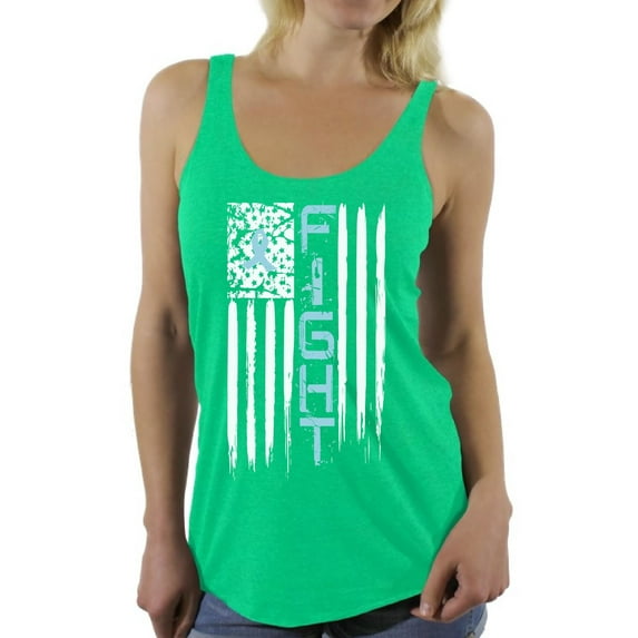 Awkward Styles Women's Prostate Cancer Distressed American Flag Graphic Racerback Tank Tops Fight Blue Ribbon