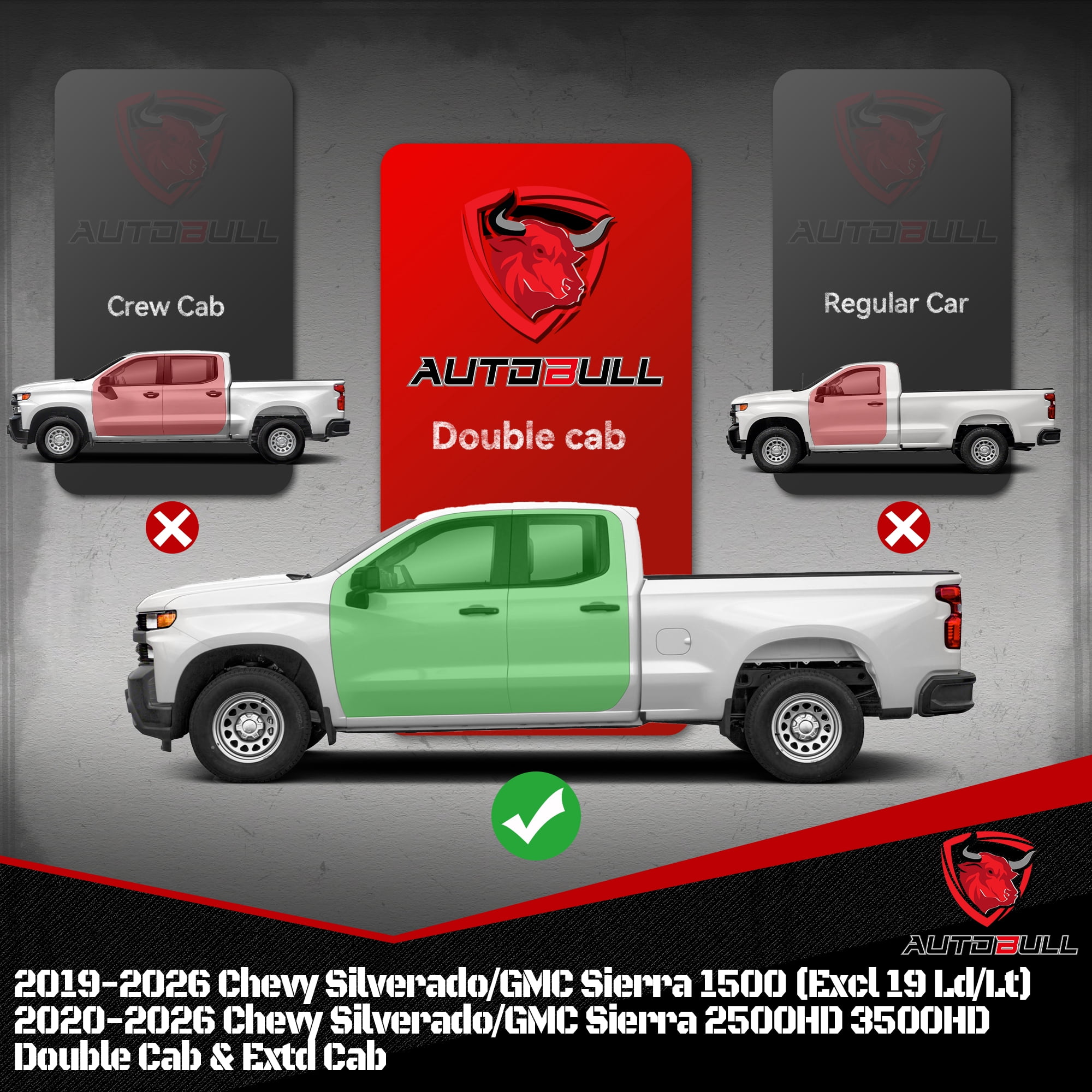 6" Running Boards for 2019-2026 Chevy Silverado/GMC Sierra 1500 (Excl 19 Ld/Lt, 2020-2026 2500HD 3500HD, Stainless Steel Double & Extd Cab Side Steps
