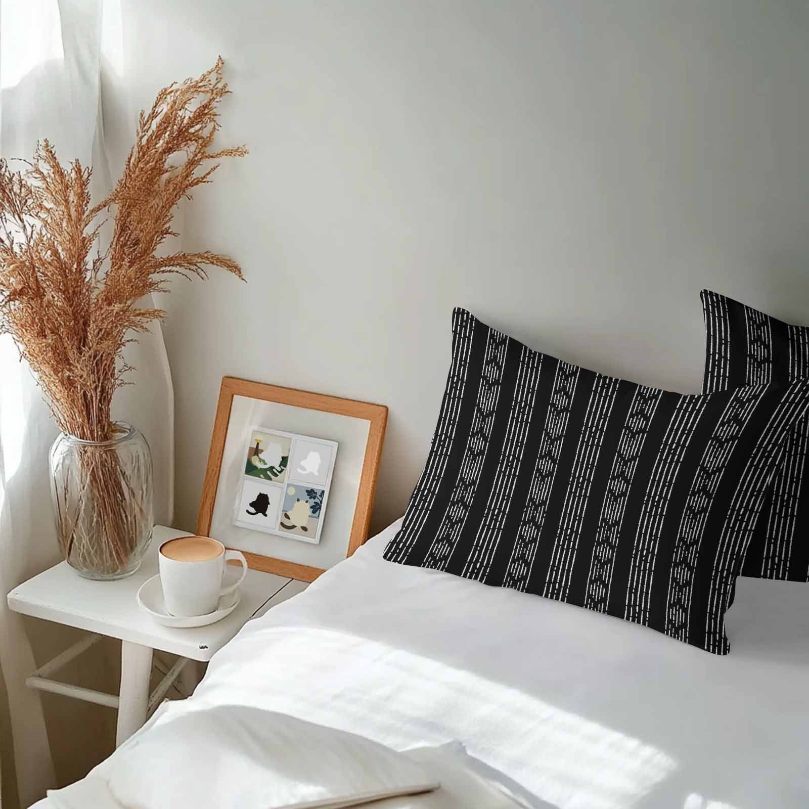 Outdoor Waterproof Throw Pillow Covers Set of 2 Black Boho Decorative Pillowcases Lumbar Outdoor Pillows Cushion Case 20x12 Inch Bohemian Style Stripes Patio Pillows for Couch Sofa Bed Garden