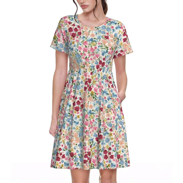 Disketp Trendy Floral Design para Vestido de Manga Corta para Mujeres, Vestidos de Verano para Mujeres, Casual y Holgado para la Playa