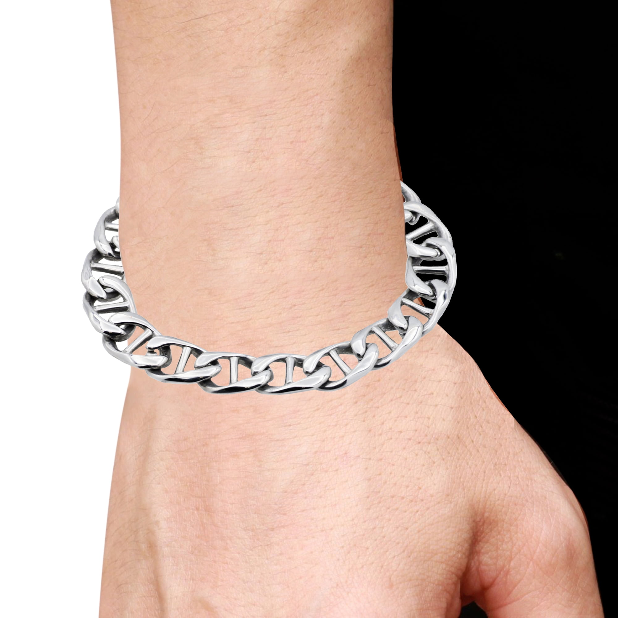 Mens Stainless Steel Figaro Link Chain Bracelet.