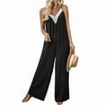 thumbnail image 3 of Women Summer Casual Sleeveless Spaghetti Strap Boho Wide Leg Jumpsuits Rompers Dressy 2025 Black S, 3 of 9