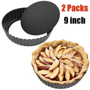 2 Packs Tart Pans, Bangcool 9'' Non-stick Deep Pie Pans with Removable Bottom, Fluted Round Tart Quiche Pie Pans, Carbon Steel Baking Pan Dish for Kitchen