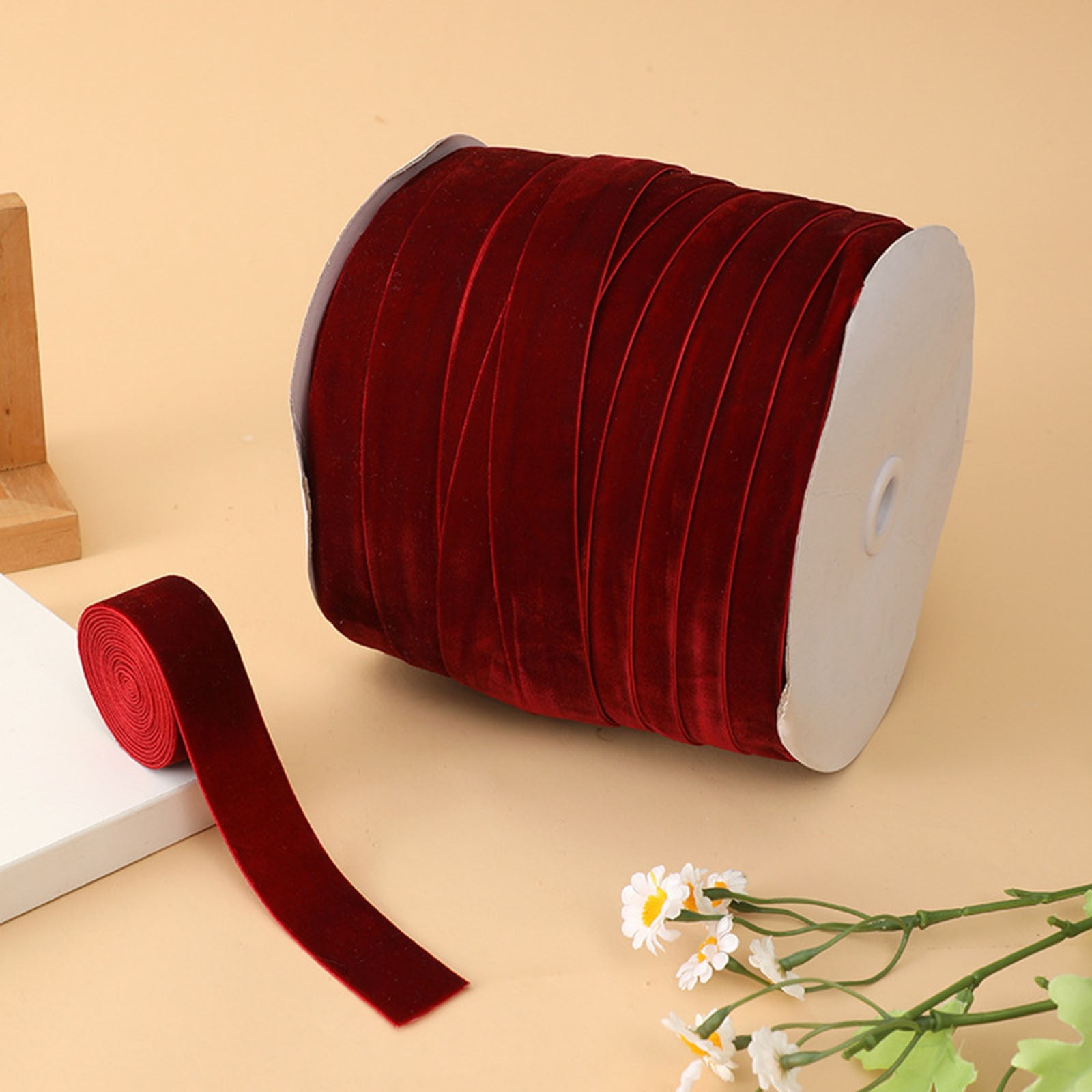 YWIYIUD 6Roll Dark RedVelvet Ribbon Vintage Ribbons Soft SingleFace VelvetFabric Ribbon for Gift Wrapping,Bows,FlowerBouquet Arrangements,Birthday Wedding Holiday Party Decorations