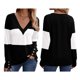 thumbnail image 3 of Blusas Elegantes e Informales para Mujer, con Bloques de Color, de Larga y Cuello en V, para Otoño. Negro S, 3 of 6