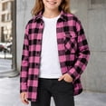 thumbnail image 2 of Girls Plaid Shirt Jacket Long Sleeve Button-Down Flannel Shacket Casual Lapel Checkered Outerwear With Chest Pocket (Pink), 2 of 5