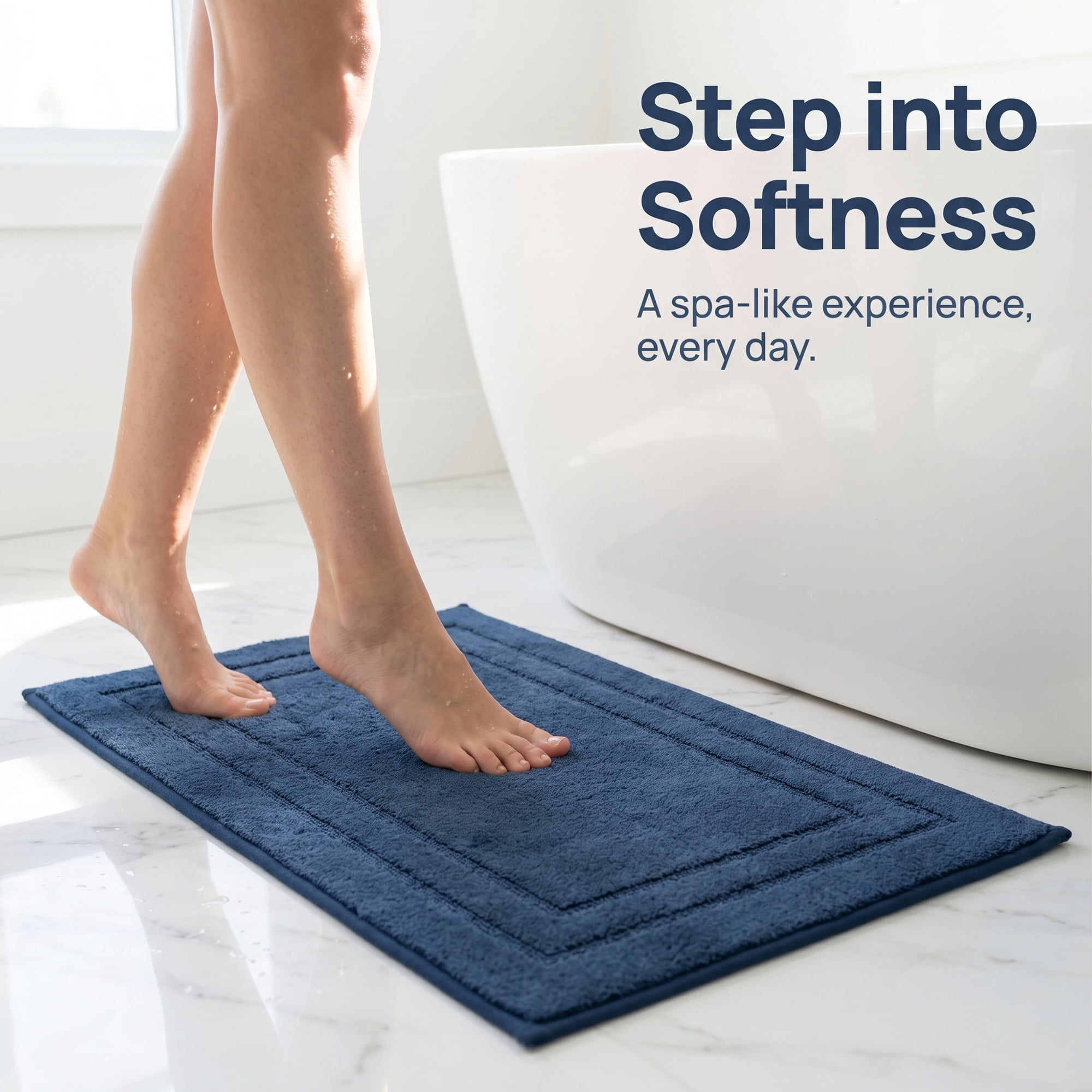 Unique Bargains Soft Non Slip Absorbent Shaggy Microfiber Bathroom Rug Navy Blue 32" x 20"