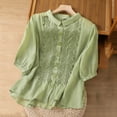 thumbnail image 2 of EINCcm Women's 3/4 Sleeve Cotton Shirt Dressy Casual Collar V Neck Embroidery Shirts 2024 Loose Tee Shirts Tops, 2 of 5