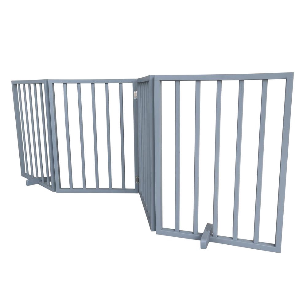 AmeriHome WFPGG4 72 in. Freestanding 4-Panel Folding Wood Pet Gate - Grey