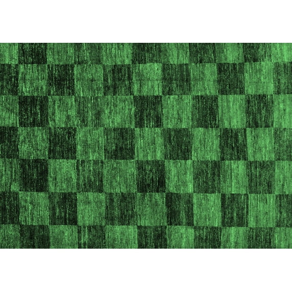 Ahgly Company Indoor Rectangle Checkered Emerald Green Modern Area Rugs, 6' x 9'