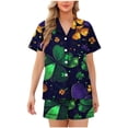 thumbnail image 2 of Feancey Two Piece Sets for Women Dressy Casual Pajama Set St Patrick's Day Button Down Shirt with Shorts Loungewear Outfits Purple S, 2 of 6