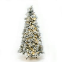 6.5Ft Pre-Lit Snowy Branches Artificial Christmas Tree with Metal Stand