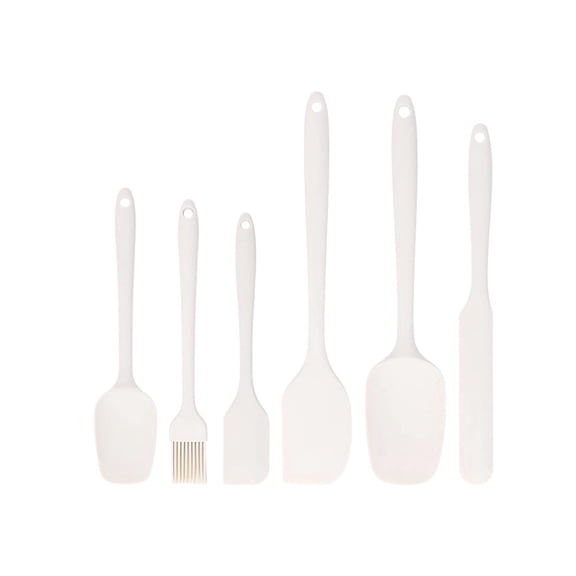 Food grade silicone rubber spatula set, 6-piece kitchen cooking and baking mixing utensil set, high heat resistance non stick dishwasher - white, suitable for kitchen and dining kitchen supplies