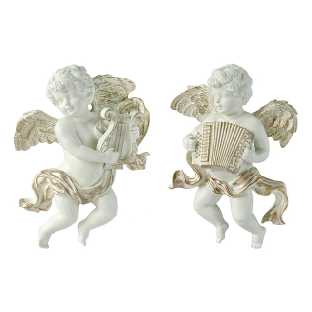 2 figuras de estatua de ángel, escultura de pared, querubín, colecciones coleccionables para A