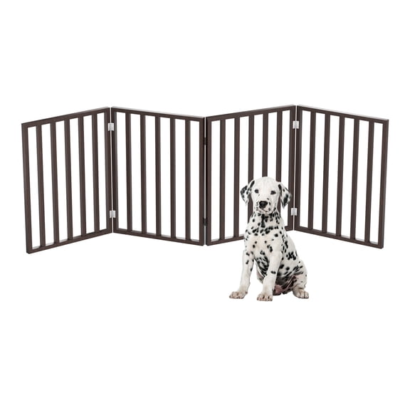 Pet Gate - 4-Panel 72x24 inch Indoor Foldable Wooden Dog & Cat Gate, Freestanding Accordion Safety Fence for Stairs, Hallways & Doorways, No Tools Required, Pet Barrier by PETMAKER (Brown)