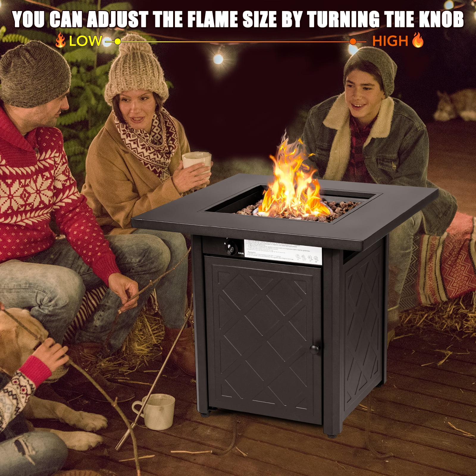 Patiojoy 28" Gas Fire Pit Table, 50,000 BTU Auto-Ignition Propane Fire Pit Table, Outdoor Fire Table with Lid Suitable Black