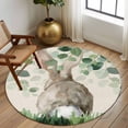 thumbnail image 2 of Round Rugs 8 Ft, Easter Non Slip Area Rugs for Kitchen Bedroom Entryway, Country Spring Rabbit Botanical Eucalyptus Leaves Washable Carpet Runner Rug Floor Mats for Bedroom Home Decor, 2 of 8