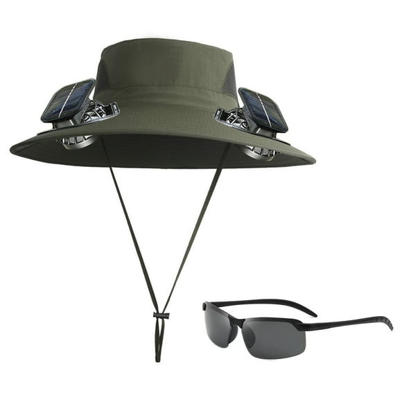 Sombrero de ala ancha con ventilador solar para hombre, ideal para pesca al aire libre, con protección solar, ventilador ajustable de 3 velocidades y gafas de sol incluidas, ideal para