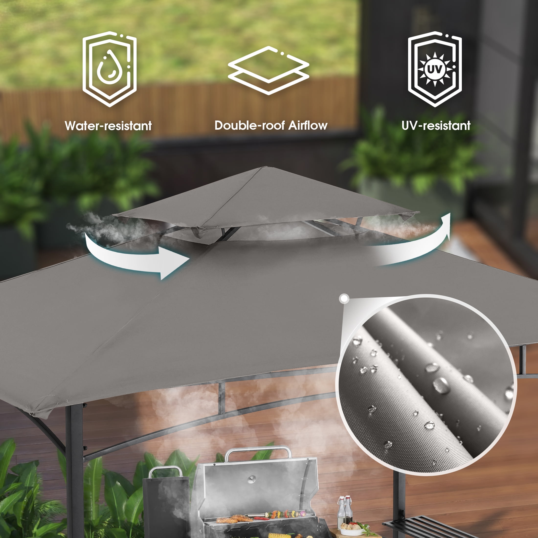 MASTERCANOPY 8 x 5ft Outdoor BBQ Grill Gazebo with LED Lights and Shelves, Dark Gray