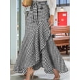 thumbnail image 4 of Women'S Retro Plaid Maxi Skirt A Line Pleated Flared Elastic High Waisted Gingham Summer Swing Long Skirt Black L, 4 of 5