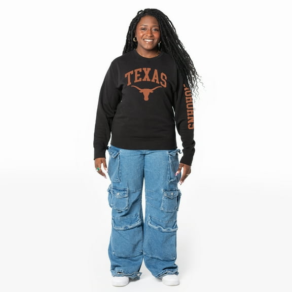 Women's ZooZatz Black Texas Longhorns Lightweight Fleece Pullover Sweatshirt