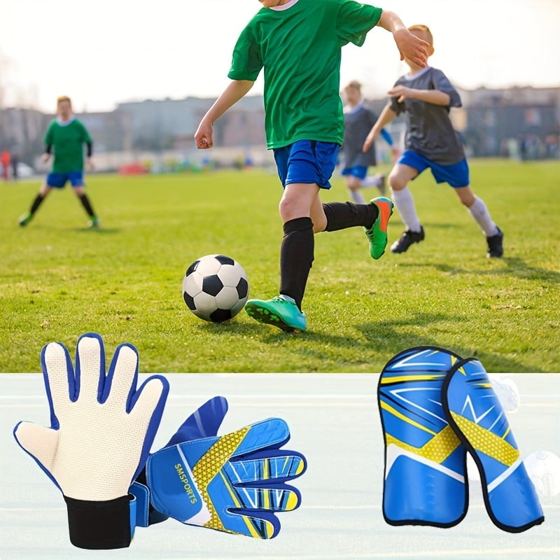 1 set of football goalkeeper gloves knee pads, made of anti slip and wear-resistant latex material, providing effective protection. Essential protective gear for youth football training