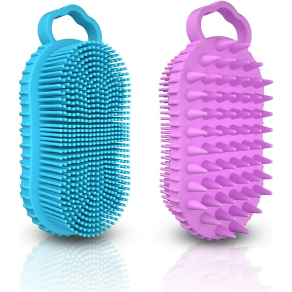 2 Pack Silicone Body Scrubber, 2 in 1 Shower and Shampoo Scalp Massager Brush for Dry and Wet, Men Women Bath Exfoliate Accessory (Large)