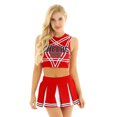 thumbnail image 1 of Oyolan Uniforme de Pom-Pom Girl Sans Manches avec Jupe Robe Rouge TTG, 1 of 8