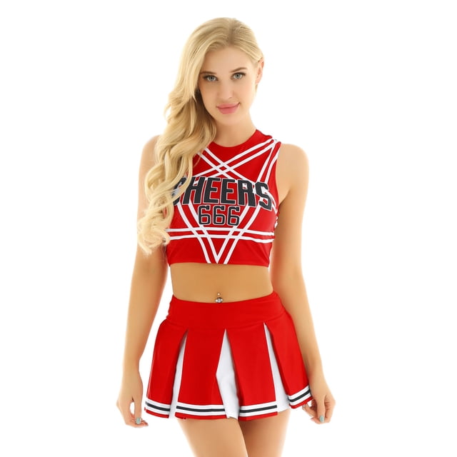 Oyolan Uniforme de Pom-Pom Girl Sans Manches avec Jupe Robe Rouge TTG