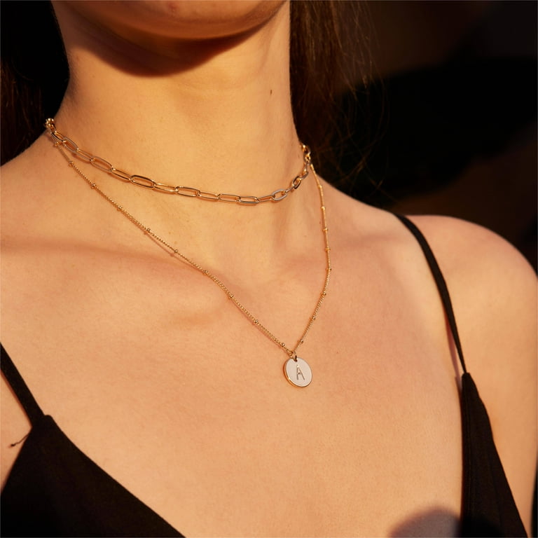 Sterling Silver Choker Necklace for Women, Chain Choker Silver Lariat Necklace Gold, Modern Dainty Double Layered Chain Set Rose Gold Gift