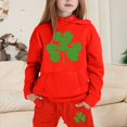 thumbnail image 2 of Girls Outfit Sets Toddler Boy Girl Long Sleeve St.Pt'S Day Clover Print Warm Hoodie Sweatpant Kids Outfits Sweat Suit,2-13Y, 2 of 4
