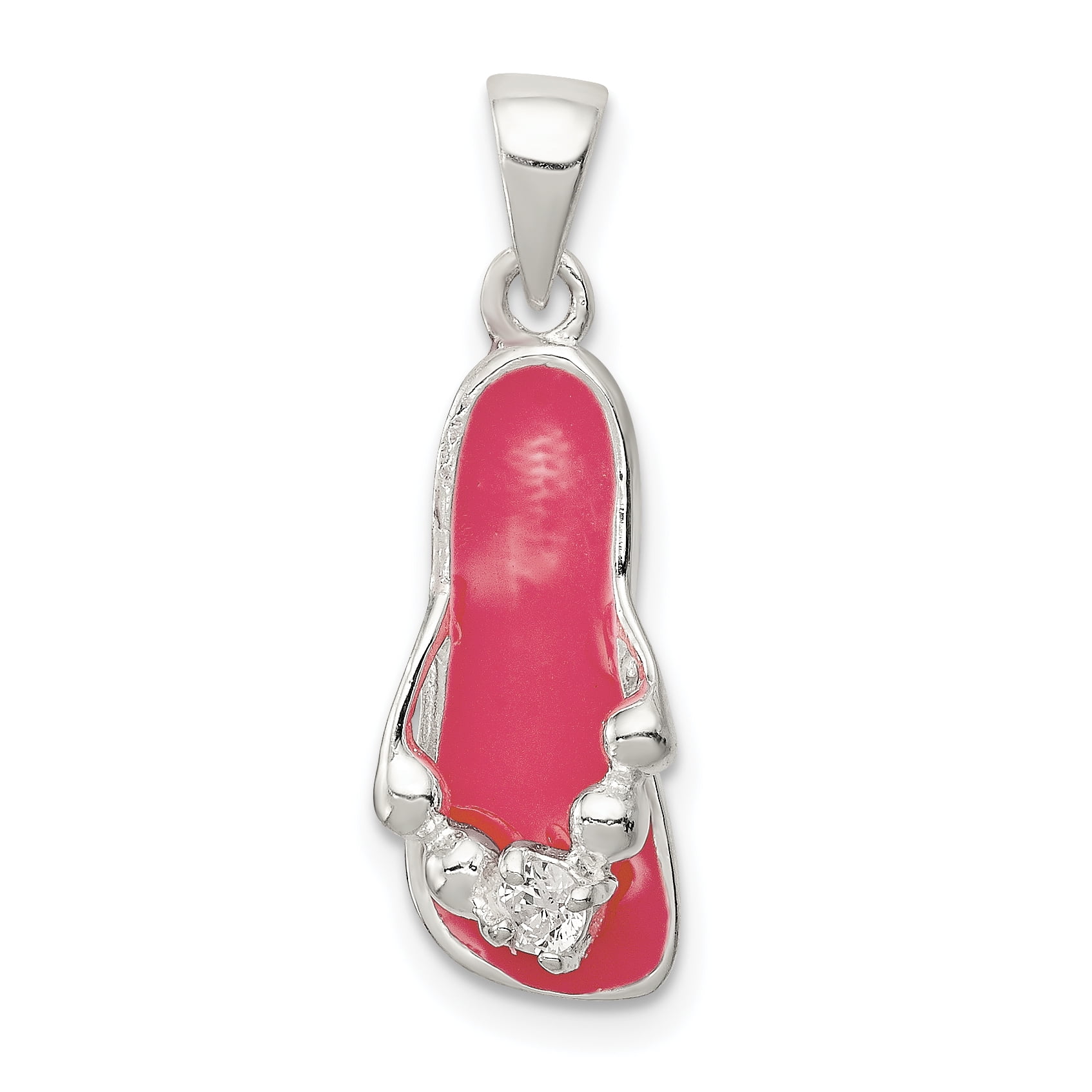925 Sterling Silver Cubic Zirconia and Pink Enameled Flip Flop Charm and Pendant