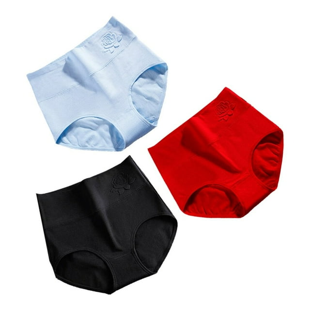 GOOHOCHY 3 bragas de algodón de cintura alta para mujer (negro, azul, rojo, talla XXL)