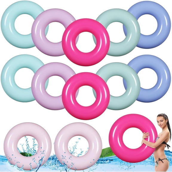 12 Pcs 28 Inches Inflatable Pool Float Bulk Swim Tube for Adult Swimming Ring Pool Floaties for Beach Summer Lake Beach Hawaiian Vacation Party Decoration (Morandi Color)