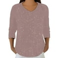 thumbnail image 2 of HLKJKLS Long Sleeve Shirts For Women V Neck Real Sequin Glitter Knitted Sweater Polyester Spandex Winter Cozy Pink S-3Xl, 2 of 9