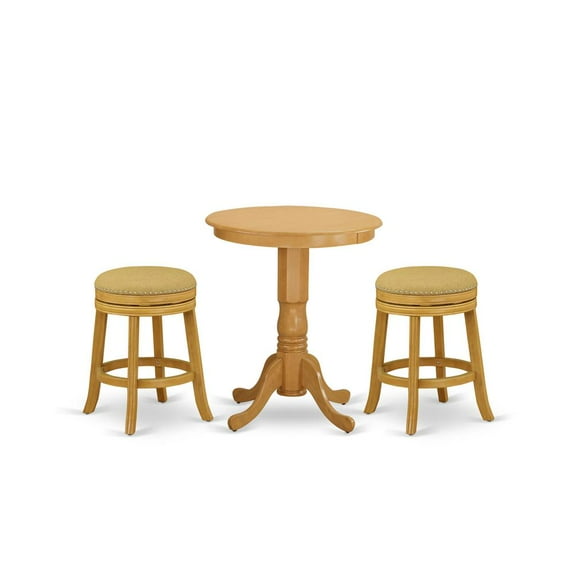 East West Furniture Eden 3-piece Dining Set w/ Fabric Upholstered Chairs in Oak